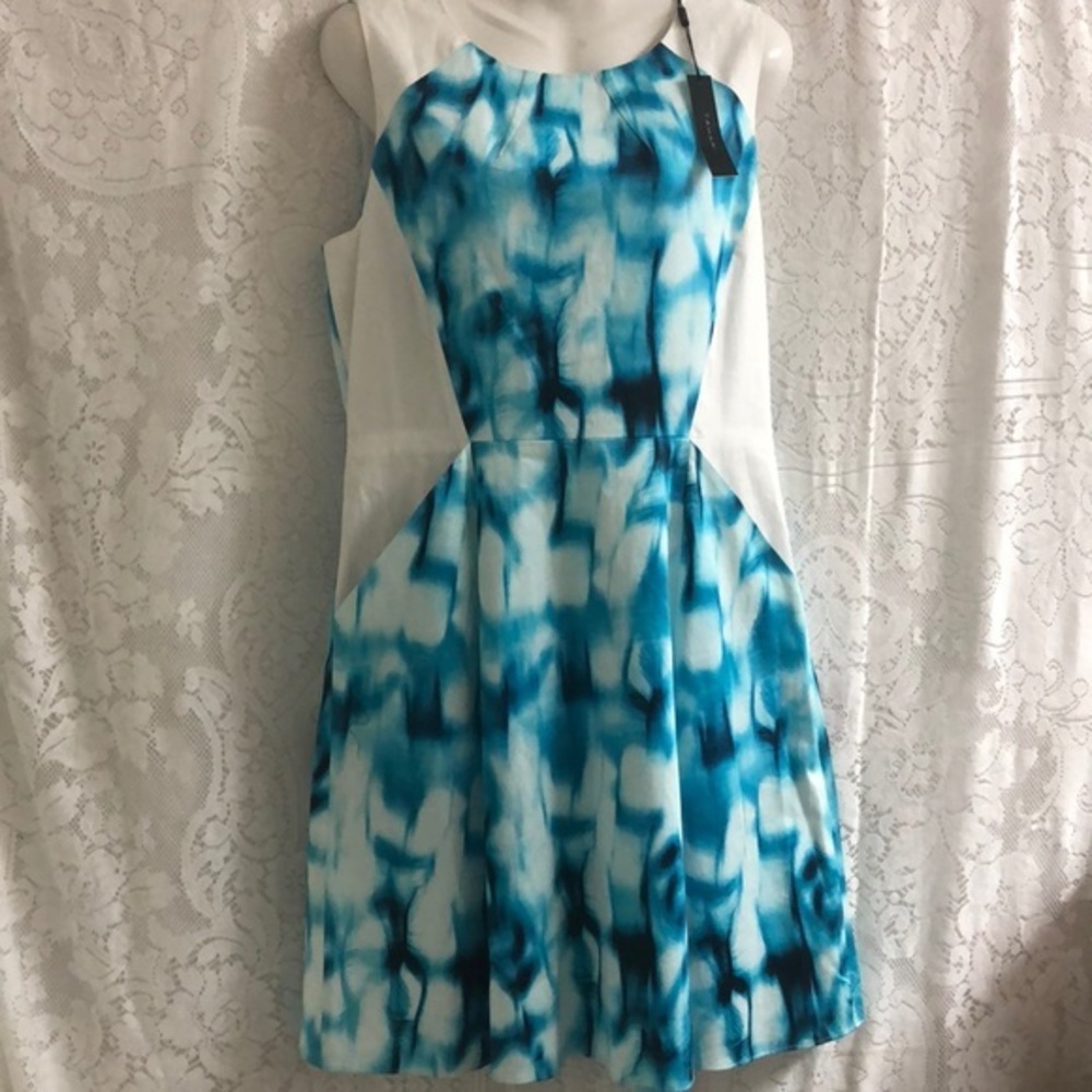 T. Tahari teal/white tie dye midi dress 12…
